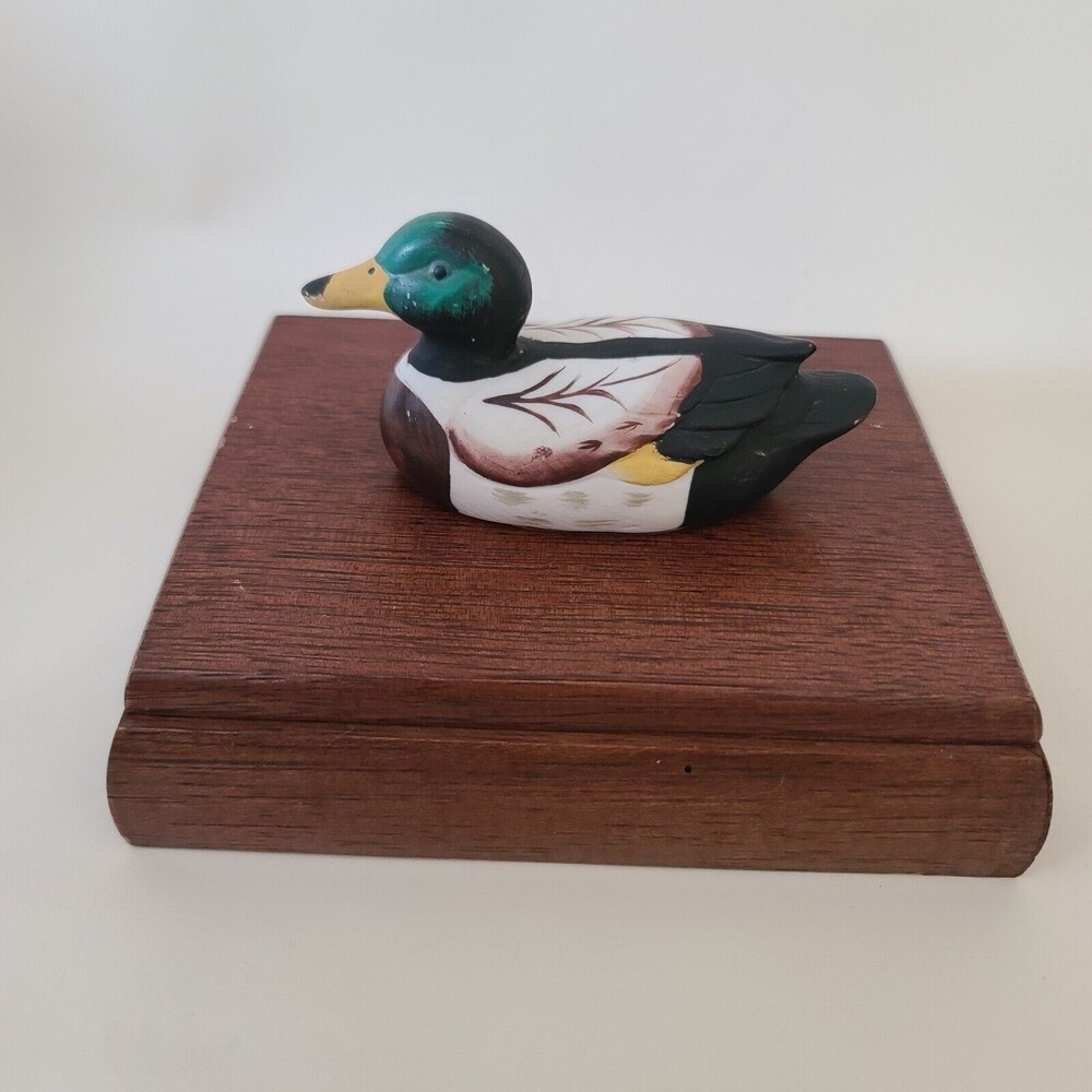 Vintage Giftco Playing Cards in Mallard Duck Wooden Two Deck Card Case